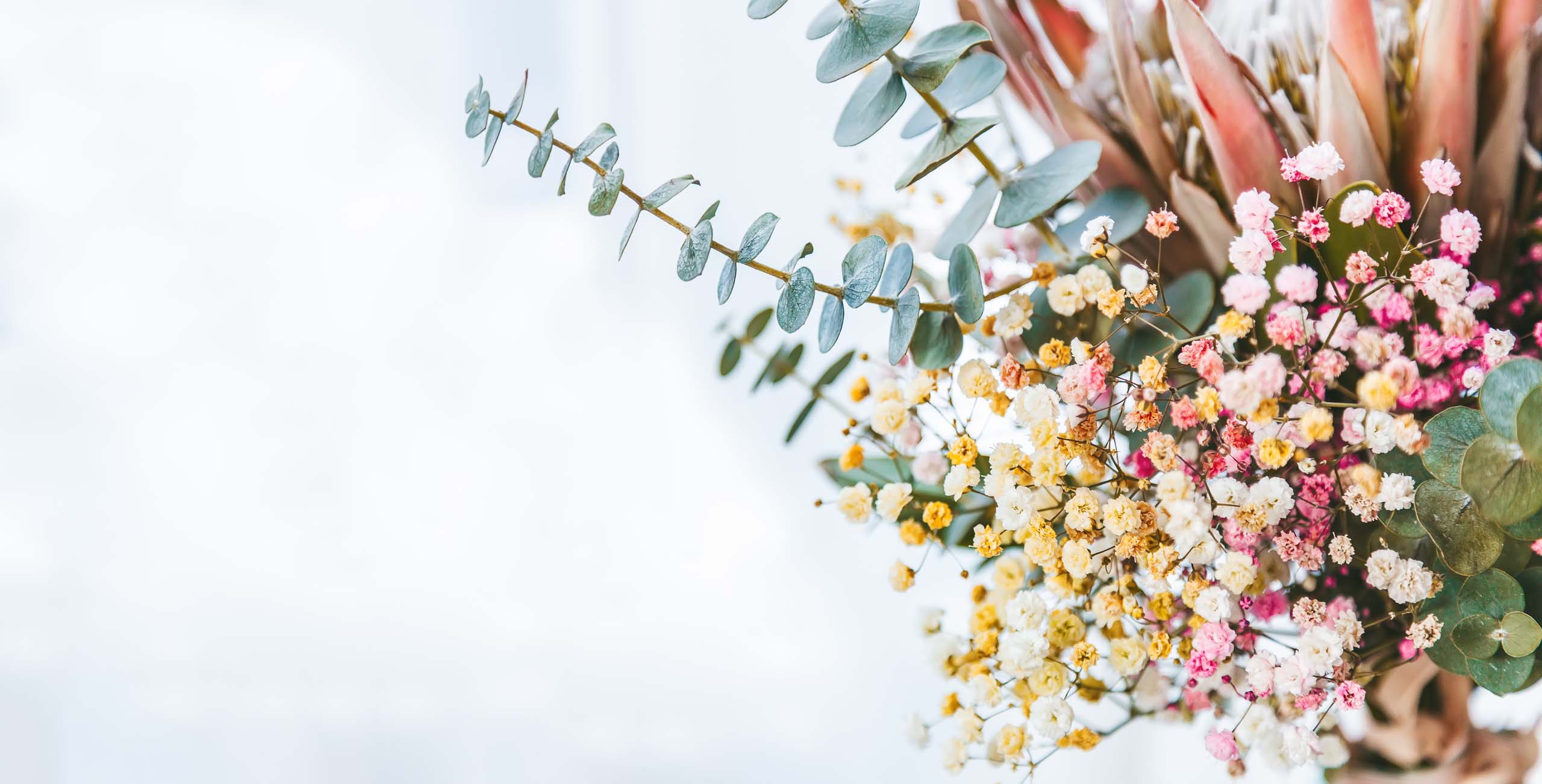 Detailed shot of floral arrangement.